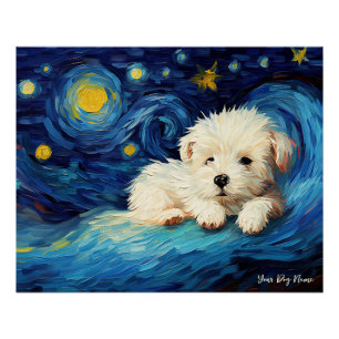 Póster La noche estrellada - Perro maltés 002 - Qian wan 