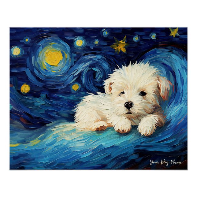 Póster La noche estrellada - Perro maltés 002 - Qian wan  (Anverso)