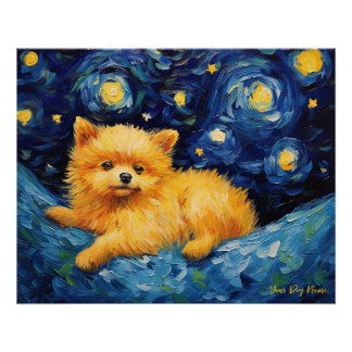 Póster La noche estrellada - Perro pimienta pomerano 002