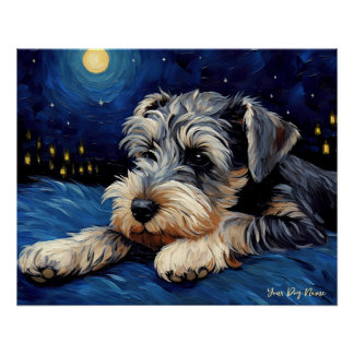 Póster La noche estrellada - Perro Schnauzer 001 - Qian w