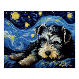 Póster La noche estrellada - Perro Schnauzer 003 - Qian w