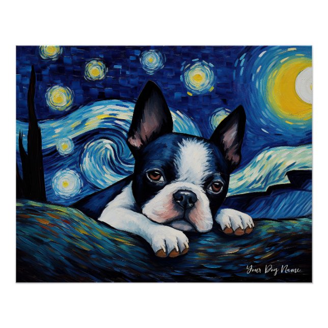 Póster La noche estrellada - Perro Terrier de Boston 2001 (Anverso)