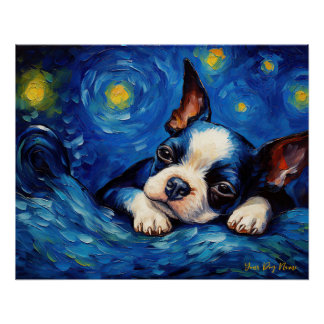 Póster La noche estrellada - Perro Terrier de Boston 2002