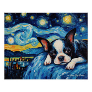 Póster La noche estrellada - Perro Terrier de Boston 2003
