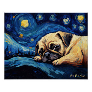 Póster La noche estrellada - Pug Dog 002 - Qian wan Gogh