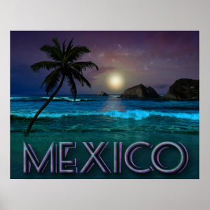 Póster La noche mexicana en la playa
