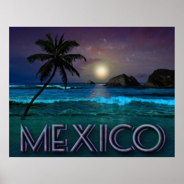 Póster La noche mexicana en la playa (Frente)