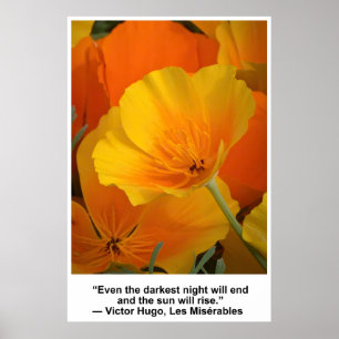 Póster La noche terminará, cita Victor Hugo, Poppies