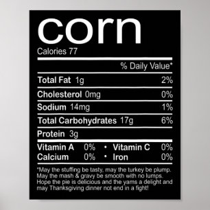 Póster La nutrición del maíz Hechos Funny El Día de Acció