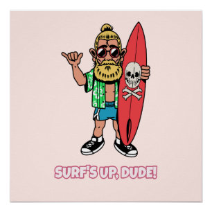 Póster ¡La Ola Está Alta, Tío! Surfista de Dibujos Animad