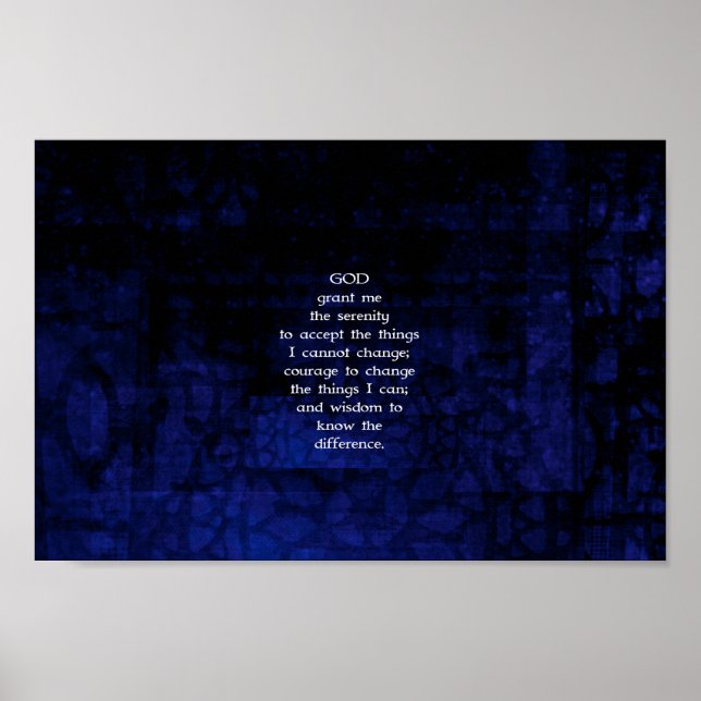 Póster La Oración De La Serenidad Con Fondo Azul (Frente)