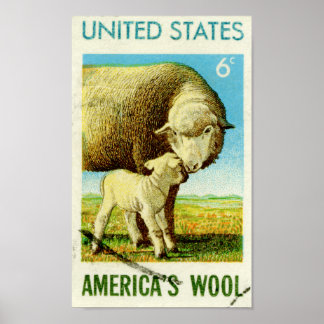 Póster La oveja retro de lana de Estados Unidos