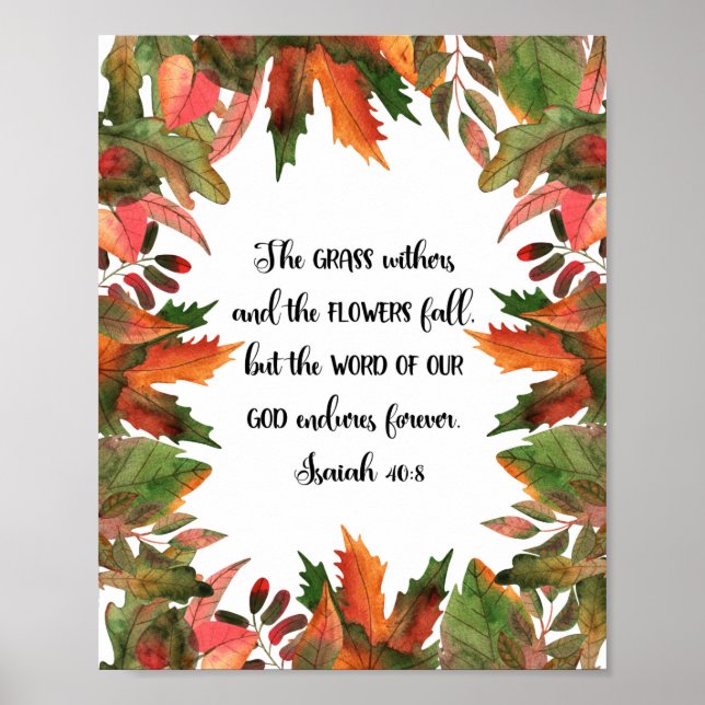 Póster La Palabra De Nuestro Dios, Isaías 40:8, Acuarela (Frente)