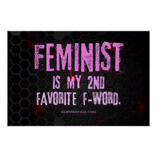 Póster La palabra feminista de SlipperyJoe brillante negr