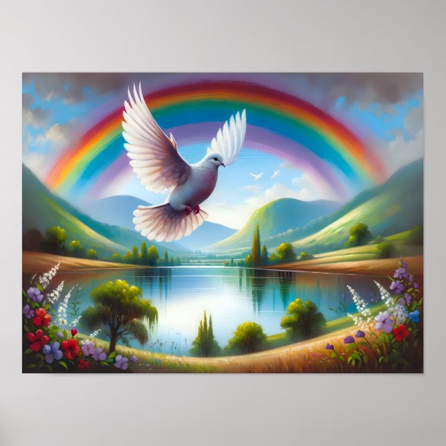 Póster La paloma volando bajo el arcoiris (Frente)