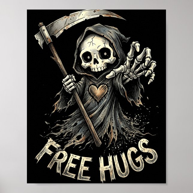 Póster La Parca Abraza Esqueleto Humor Negro (Frente)