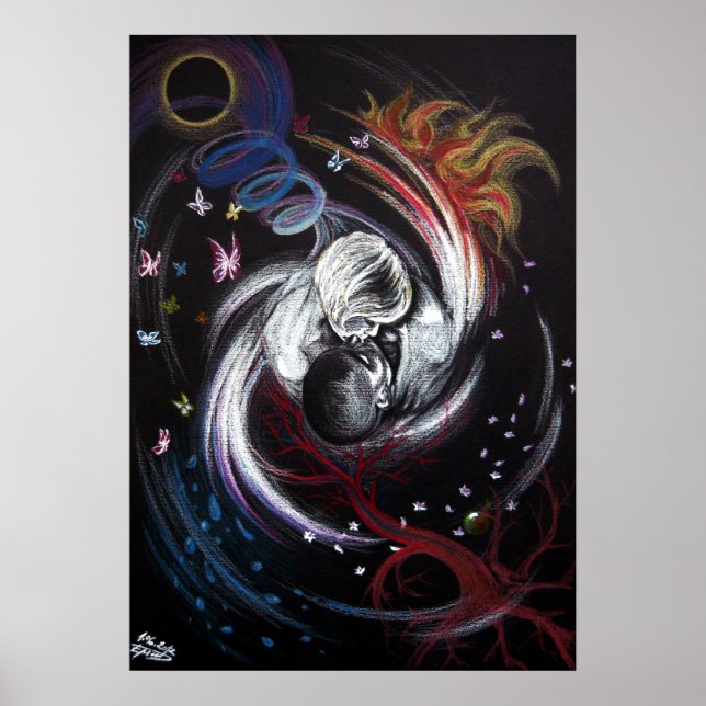Póster La pareja de besos Yin Yang Love Surreal dibujo ar (Frente)