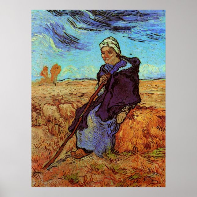 Póster La pastora (según Millet) por Vincent van Gogh (Frente)