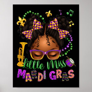 Póster La pequeña Miss Mardi Gras Afro Messy Bun Chicas N