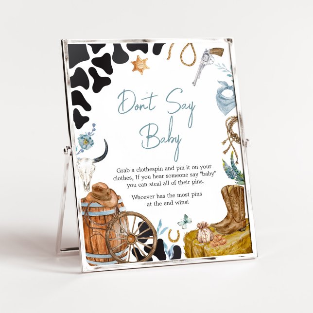 Póster La pequeña vaca Baby Shower no dice bebé (Wild West Baby Shower Don't Say Baby Sign)