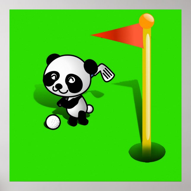 Póster La personalizado Baby Panda lleva el golf en Green (Frente)