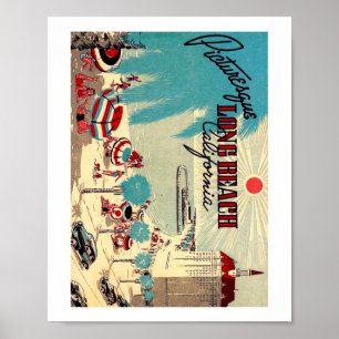 Póster La pintoresca playa de Long Beach, California Vint