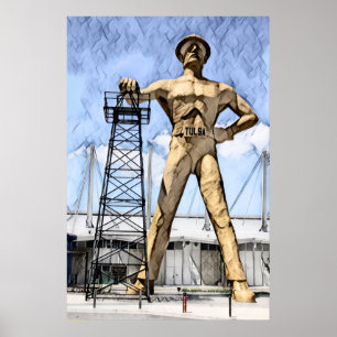 Póster La pintura acuarela de la estatua de Golden Drille