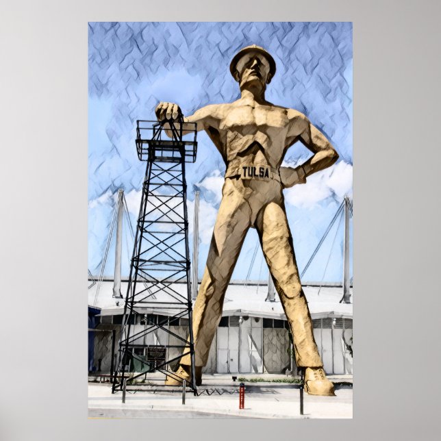 Póster La pintura acuarela de la estatua de Golden Drille (Frente)