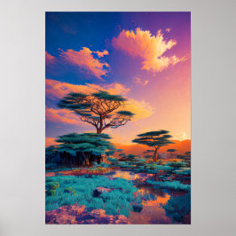 Póster La pintura del amanecer en el paisaje africano