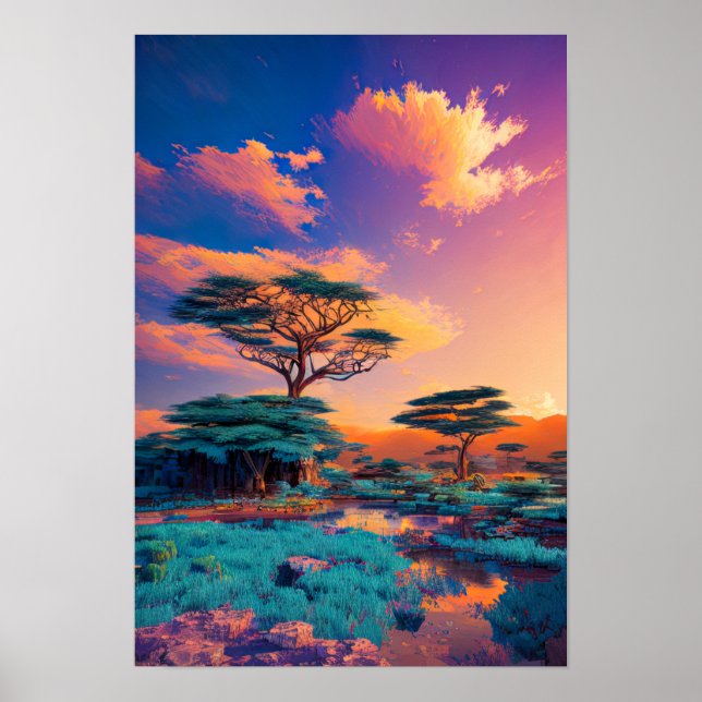 Póster La pintura del amanecer en el paisaje africano (Frente)