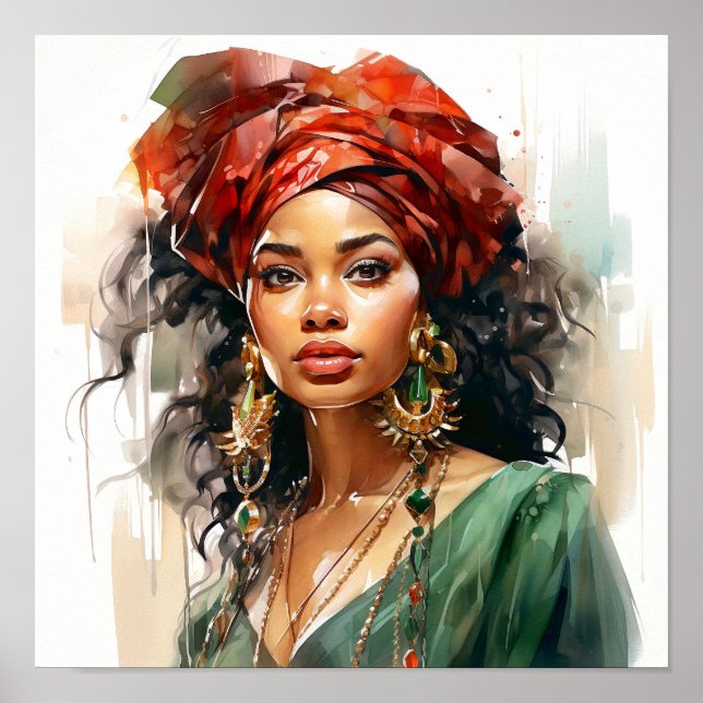 Póster La pintura roja y verde de una mujer afroamericana (Frente)