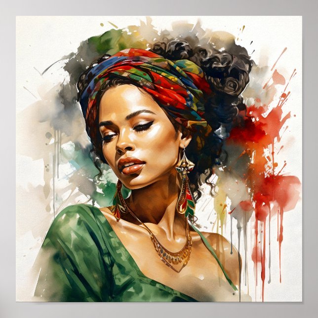 Póster La pintura roja y verde de una mujer afroamericana (Frente)