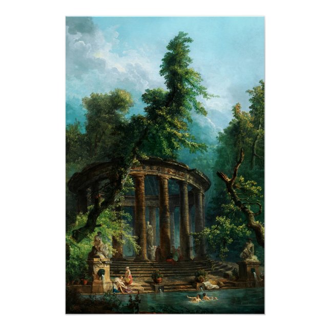 Póster La piscina de baño de Hubert Robert (Anverso)