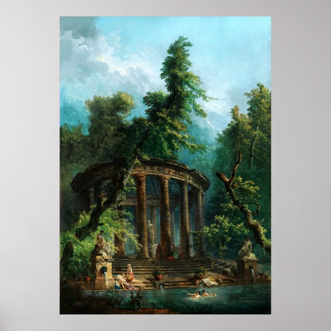 Póster La piscina de baño de Hubert Robert (Frente)