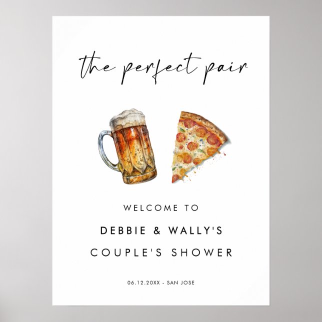 Póster La Pizza Perfecta y la Ducha de la Pareja de Cerve (Frente)