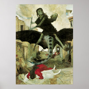 Póster La plaga de Arnold Bocklin, simbolismo vintage