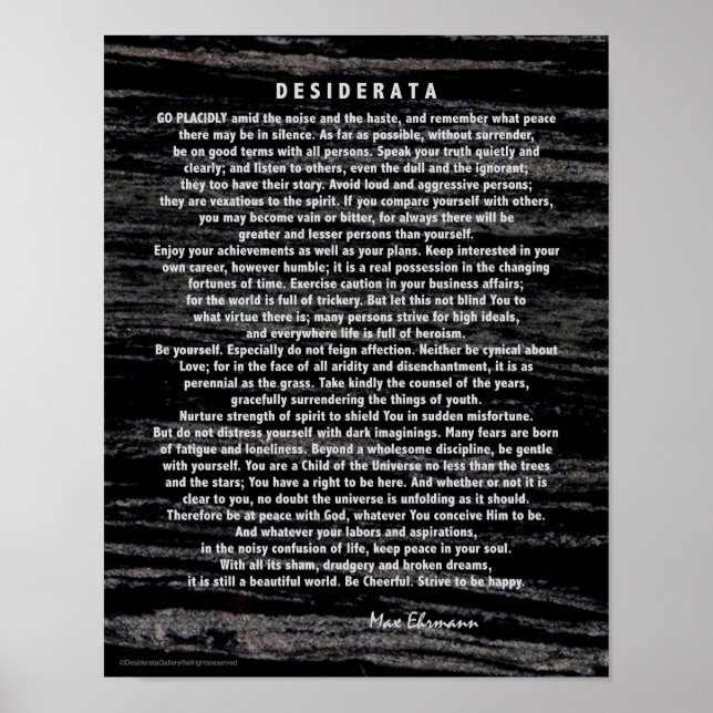 Póster La plata de Desiderata se prepara en mármol negro (Frente)