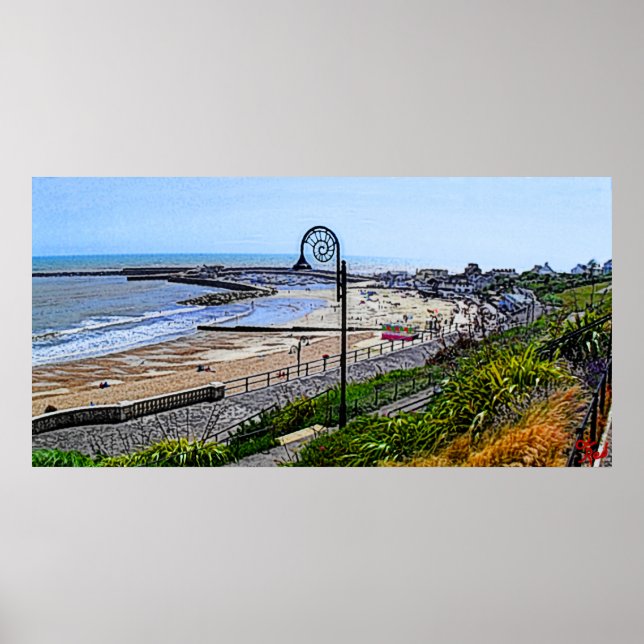 Póster La playa de Lyme Regis y el Cobb (Frente)