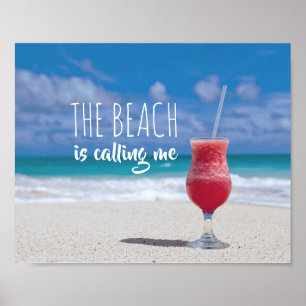 Póster La playa me está llamando paraíso tropical del Car