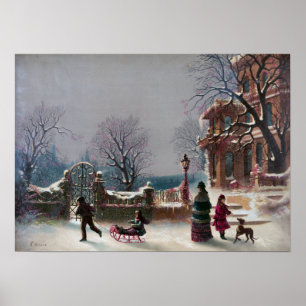 Póster La primera escena del navidad de la nieve