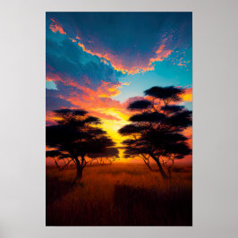 Póster La puesta de sol cautivadora en la sabana africana