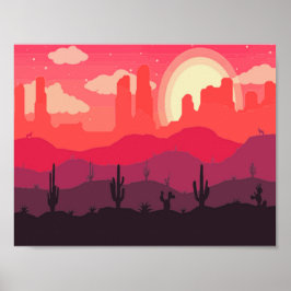 Póster La puesta de sol en el desierto