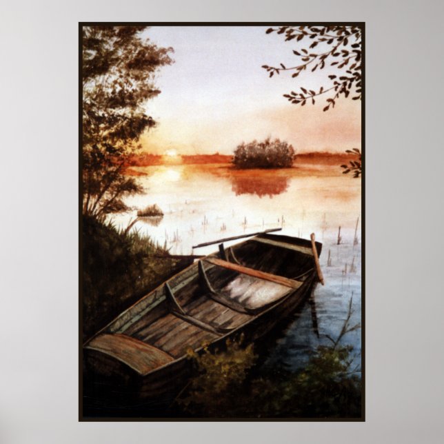 Póster La puesta de sol en el lago (Frente)
