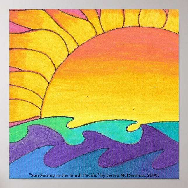 Póster La puesta de sol en el Poster del Pacífico Sur (Frente)