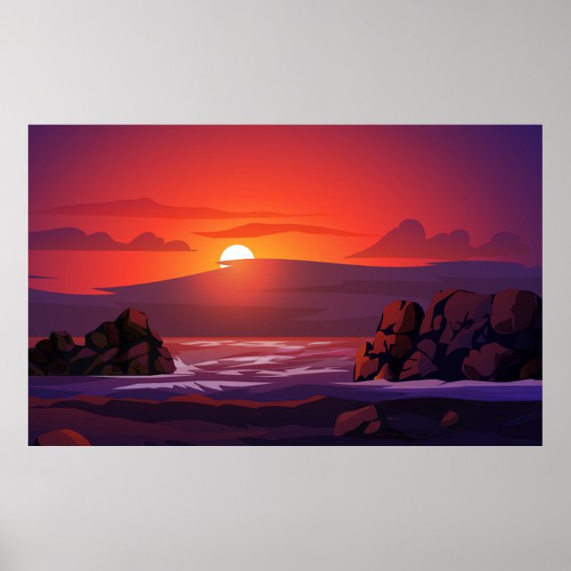 Póster La puesta de sol en la playa (Frente)