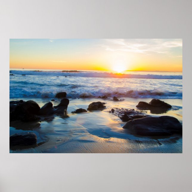 Póster La puesta de sol en la playa (Frente)