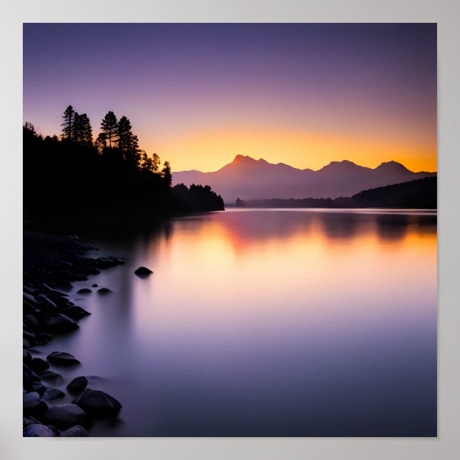 Póster La puesta de sol reflexiona sobre un lago (Frente)