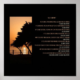 Póster La puesta del sol del árbol y del océano lo hace