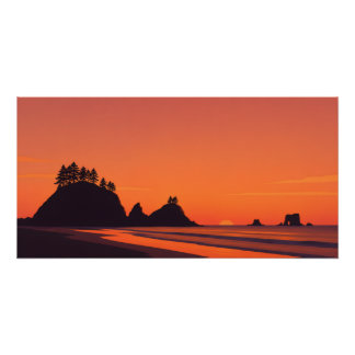 Póster La Push Washington Atardecer Minimalista Costero