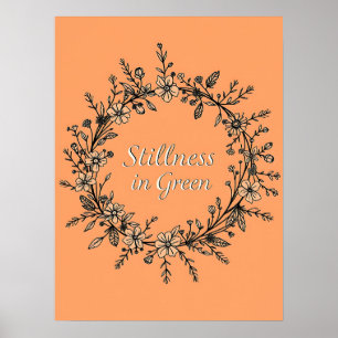 Póster La quietud en verde - Floral Wreath Line Art